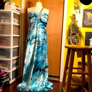 Blue and White Prom Dress